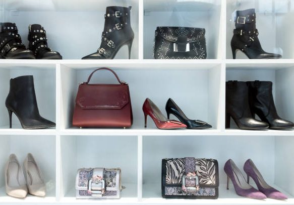 Woman Elegant High Heel Shoes in Store Display Window